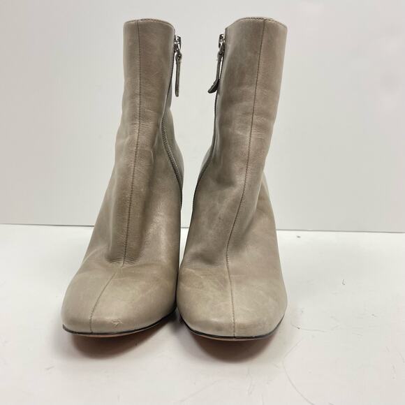 Gianni Bini | SZ 7 Beige Grey Leather Block Heel Mid Calf Heeled Boot Booties - Picture 6 of 10